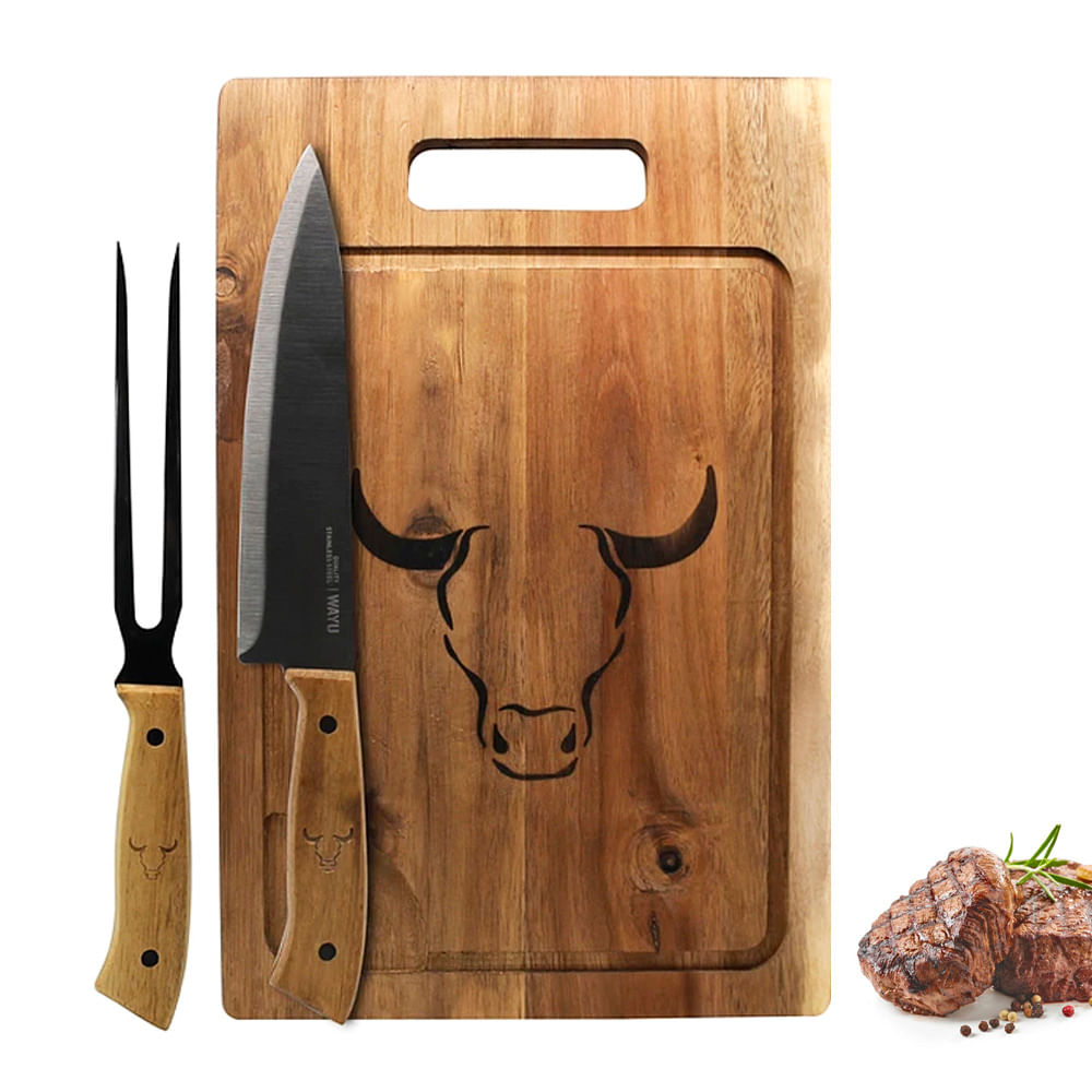 Set Parrillero Wayu Carbón + Tabla + Cuchillo