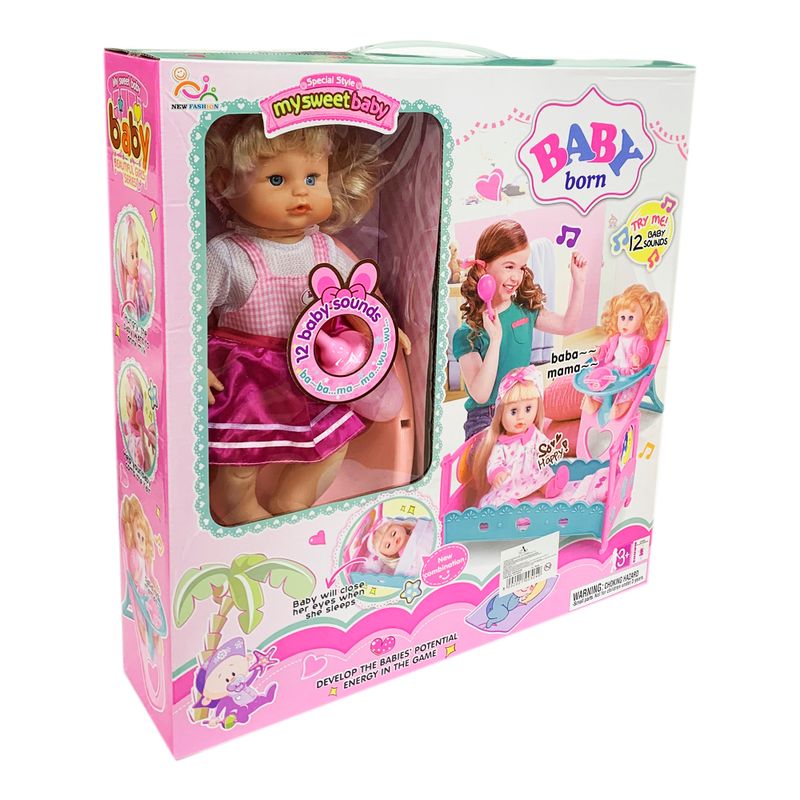 Muñeca Baby Born Con Cama y Silla 12 Sonidos