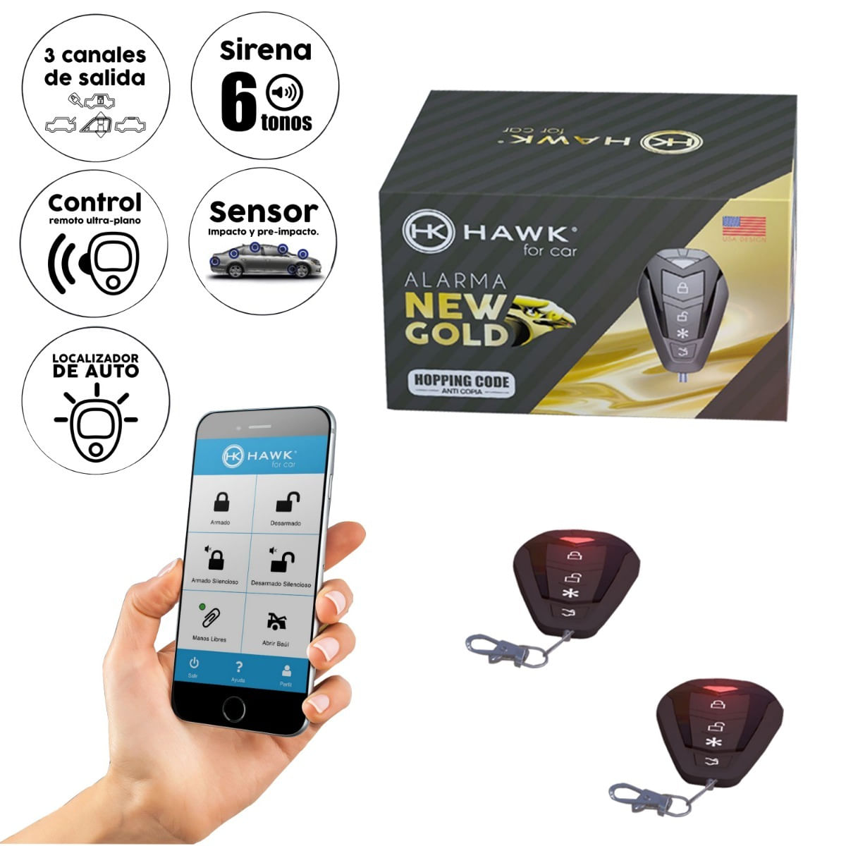 Kit Alarma Auto Anticopia Hawk + Bluetooth 51793