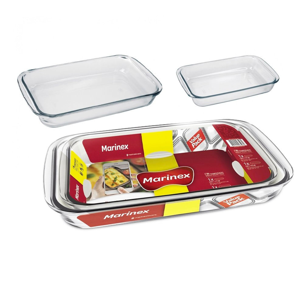 Set 2 Fuentes  Asadera Rectangulares Vidrio Templado M-P Marinex