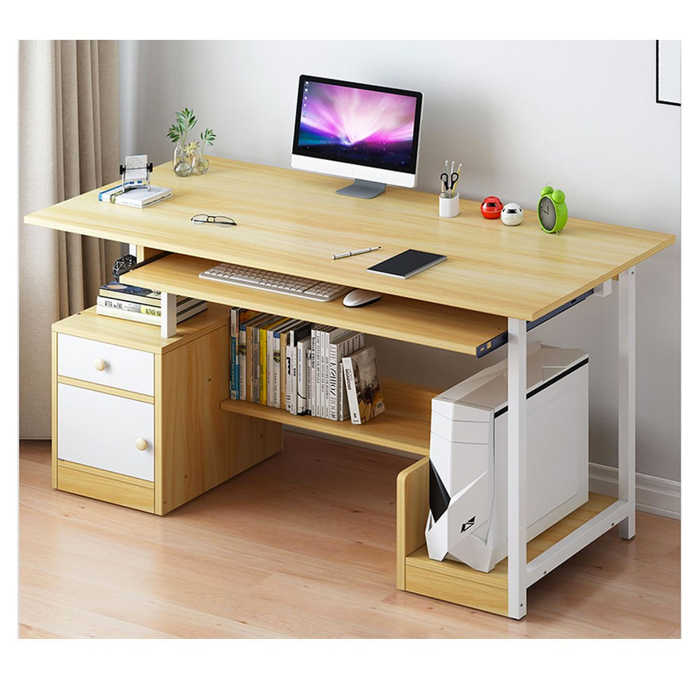 Mesa escritorio, mesa estudio, con bandeja extraible color blanco