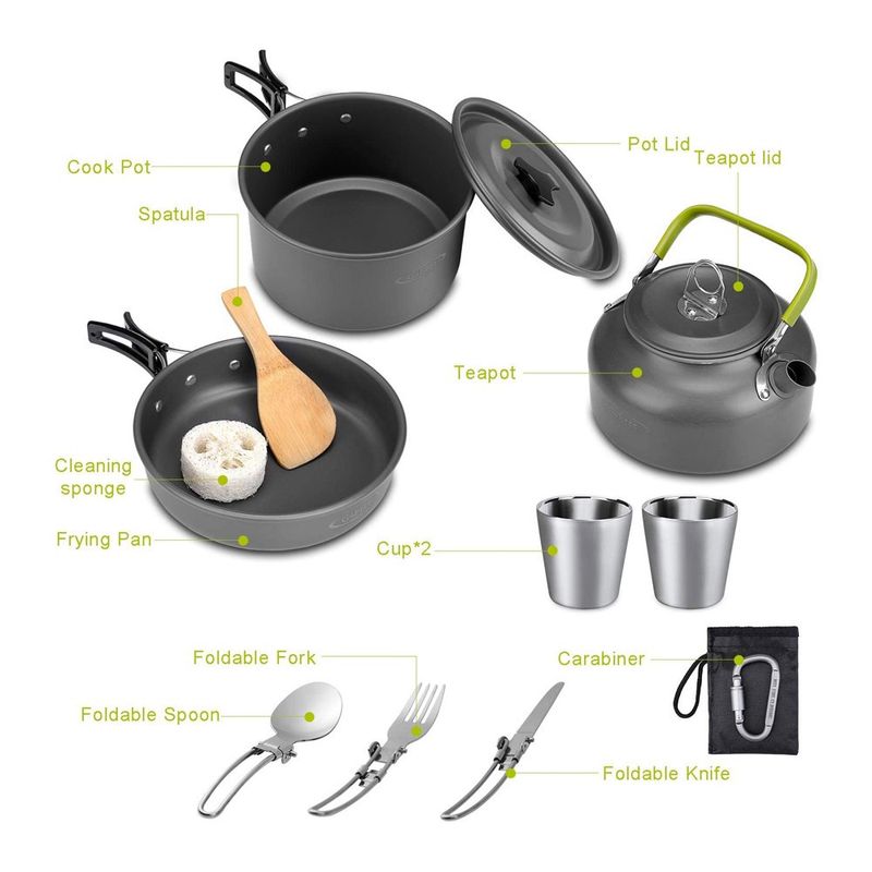 BESPORTBLE 1 juego de tetera Set de utensilios de cocina para camping,  mochila de senderismo, taza de titanio, accesorios de camping, tetera  portátil