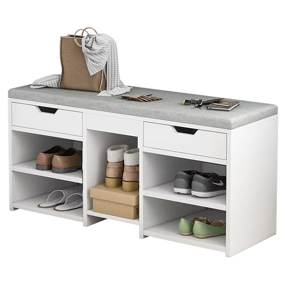 Puff Organizador De Zapatos Eco Cuero Blanco