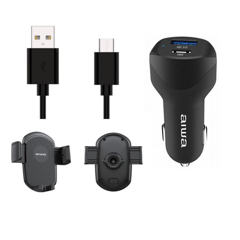 Cargador Rápido 3.0 USB Tipo C + Soporte De Celular + Cable Micro Usb Aiwa