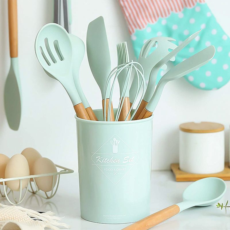 Set De 12 Piezas Utensilios De Cocina De Silicona Verde Agua - Fernapet |  Un Mundo de Descuento