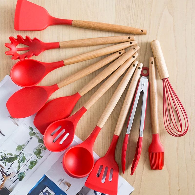 Set De 12 Piezas Utensilios De Cocina De Silicona Roja