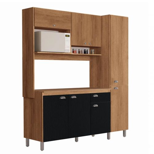 Mueble Cocina 8 Puertas 1 Cajón ANGEL Amendoa/Preto