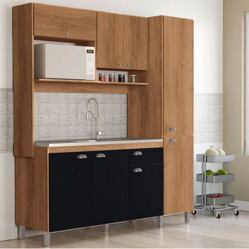 Mueble Cocina 8 Puertas 1 Cajón ANGEL Amendoa/Preto