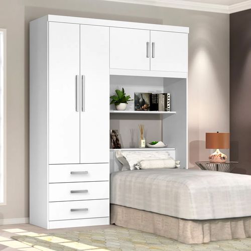 Ropero Closet 4 Puertas 3 Cajones Con Baul Cancun Blanco