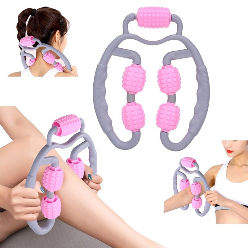 Masajeador Muscular de Piernas Brazos Cuello 5 Rodillos 360 Rosa