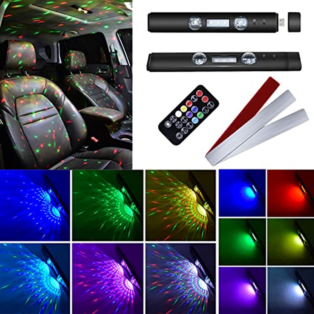 4 luces LED inalámbricas para el interior del automóvil, 7 colores de  iluminación ambiental para el interior del automóvil, luces de coche dentro  de