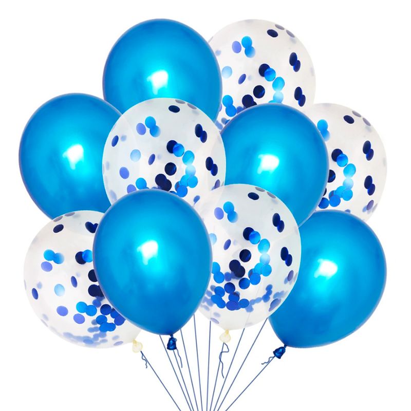 Set 10 Globos Azul Plateado Cumpleaños Confetti Decoración