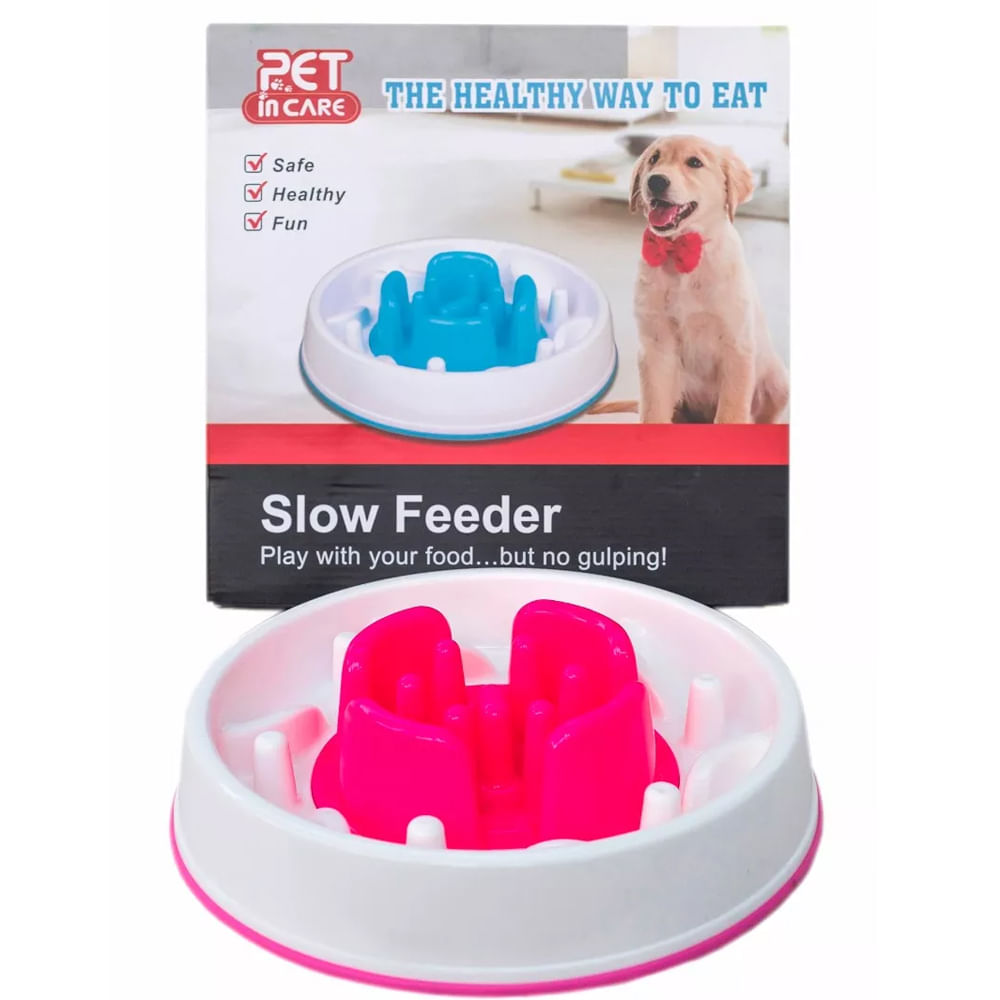 Plato Comida Perro Come Lento Rosa