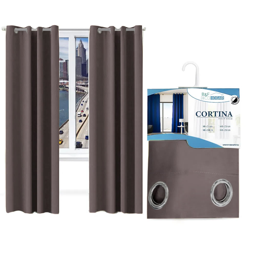 Cortina Tejido 100% Poliéster 8 Anillos 140x230cm Café  Oscuro