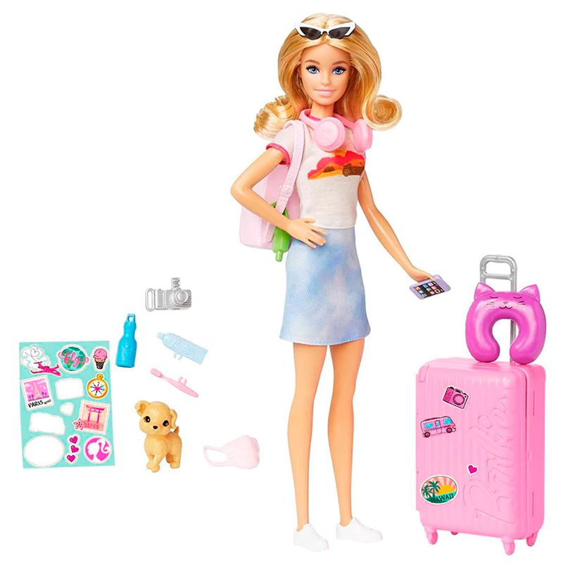 Barbie Travel Malibu Mu eca Y Accesorios de viaje con cachorro