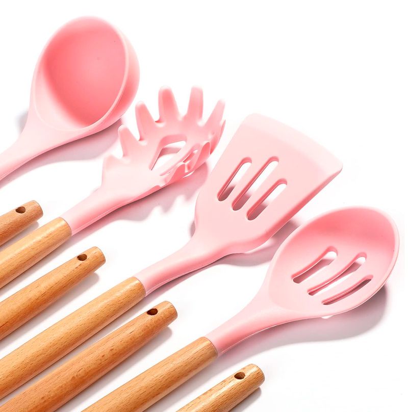 Set x 8 Utensilios de cocina en silicona y madera