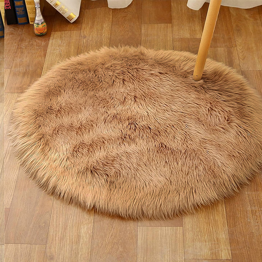 Alfombra Bajada de Cama Decorativa Redonda Café 110 cm