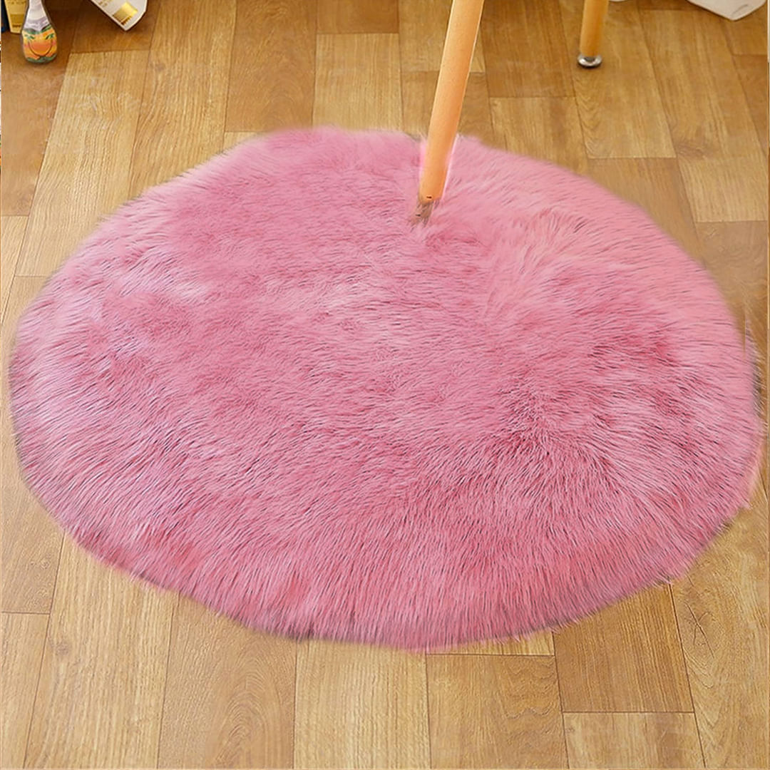 Alfombra Bajada de Cama Decorativa Redonda Rosa 110 cm
