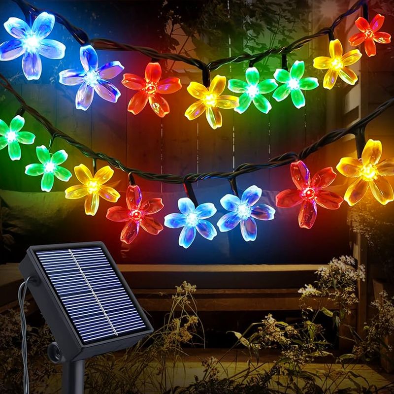 Guirnalda Luces Led RGB Solar Decoración Flor 20 LED Navidad