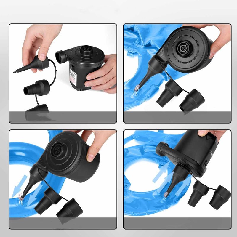 Bomba de aire eléctrica para inflables, bomba de colchón de aire con 3  boquillas, inflador para camas de aire, anillo de natación, juguetes  inflables