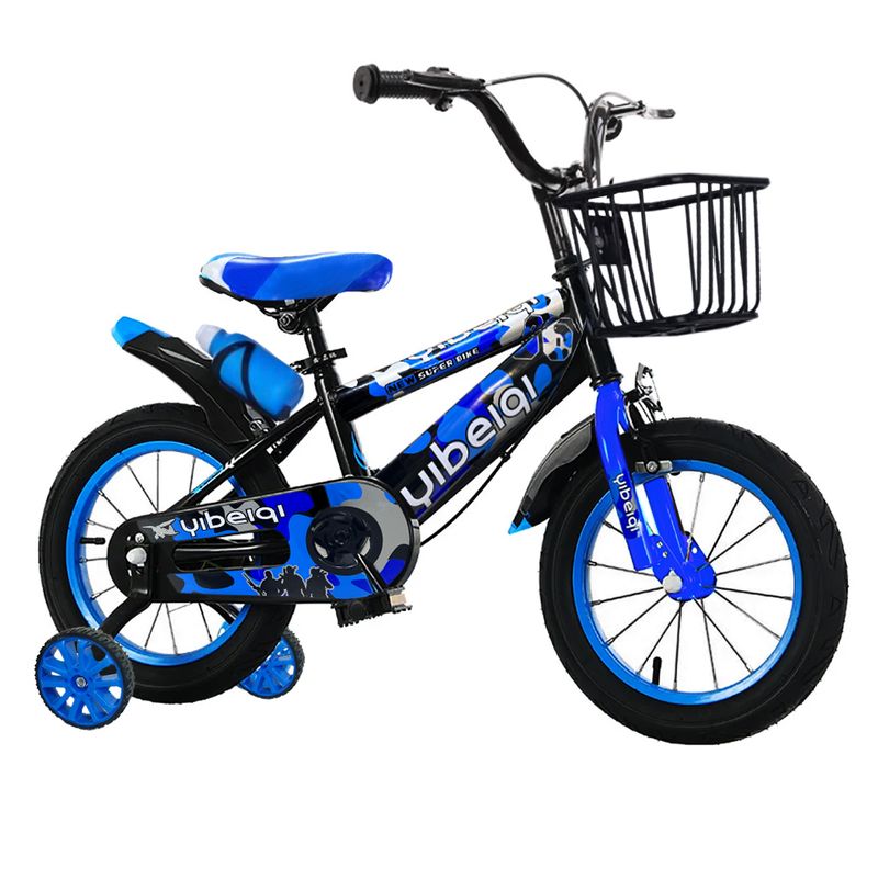 Bicicleta Infantil Aro 12 Canasto Ruedas De Apoyo Azul Yibel