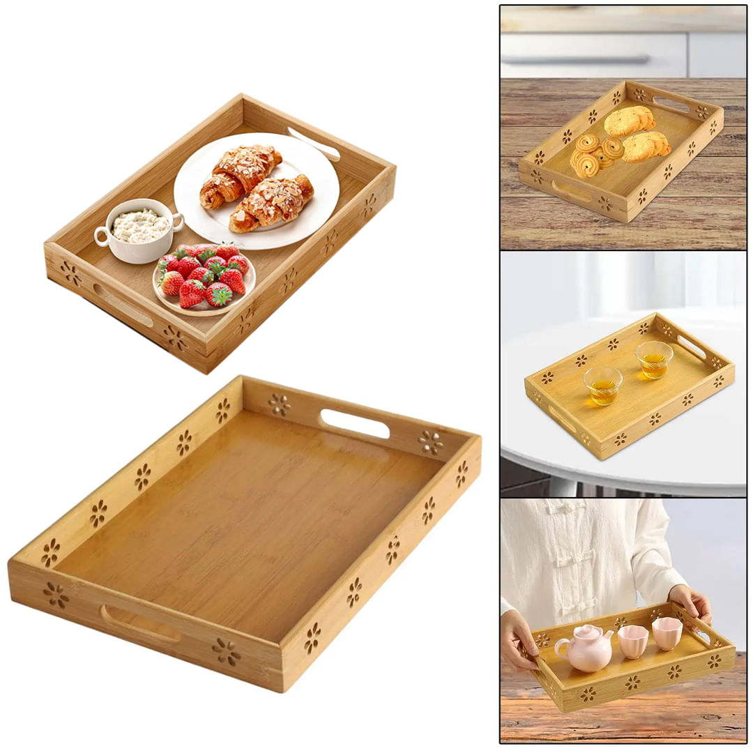 Bandeja de Servicio Bambú Con Asas Rectangular 40X28cm