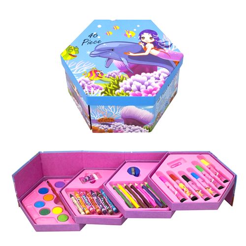 Caja Set de Arte Colores para Niños 46 pzas Azul Sirena