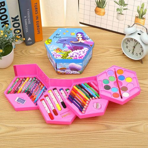 Caja Set de Arte Colores para Niños 46 pzas Azul Sirena