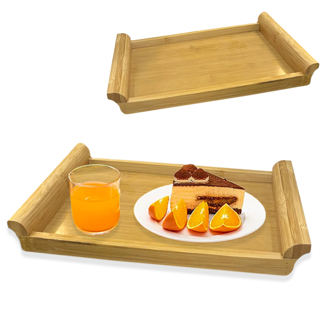 Bandeja de Servicios Bambú Con Asas Rectangular 33X22cm