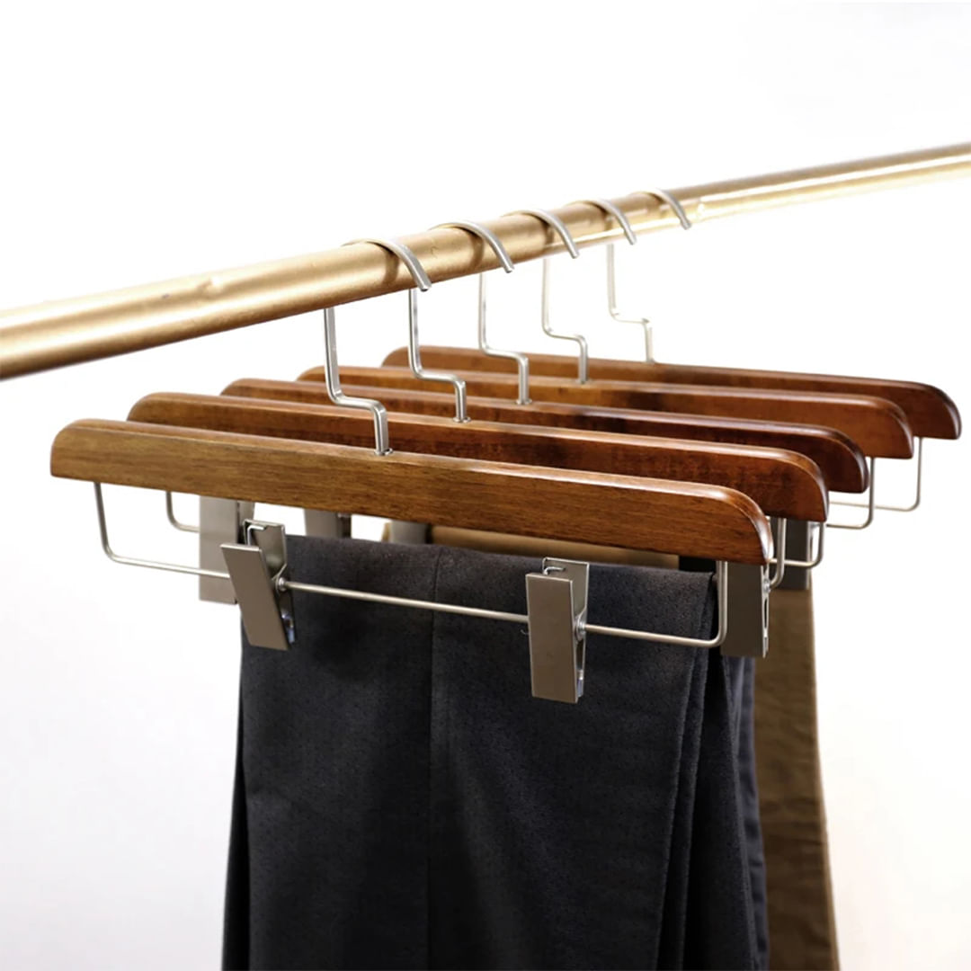 Gancho Colgador de Ropa Madera con Clips Metálicos 36 x 20 cm