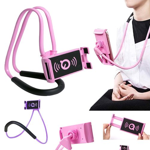 Soporte de Celular Para Cuello  Flexible Rosa- Lila Giro 360