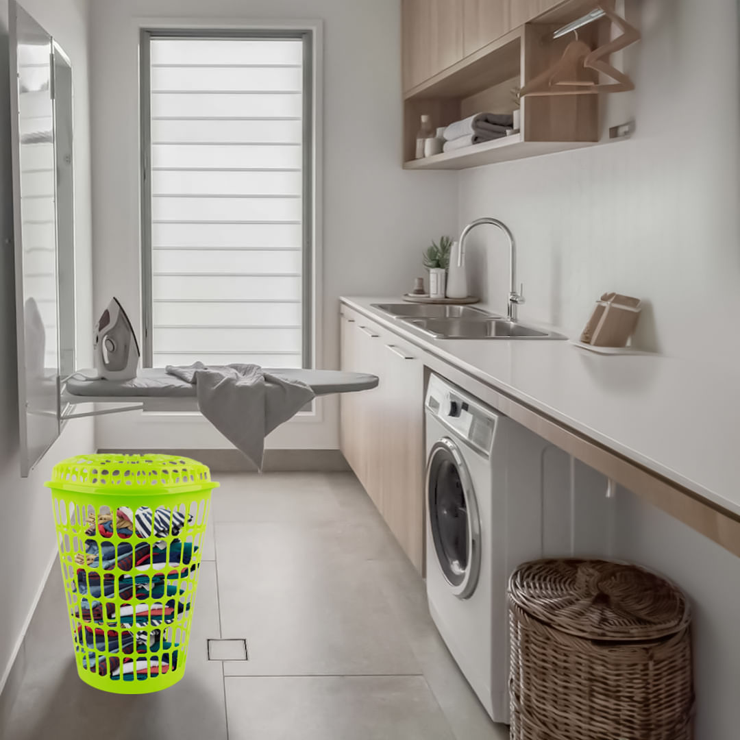 Cesta Canasto Organizador de Ropa con Tapa Plástico Verde