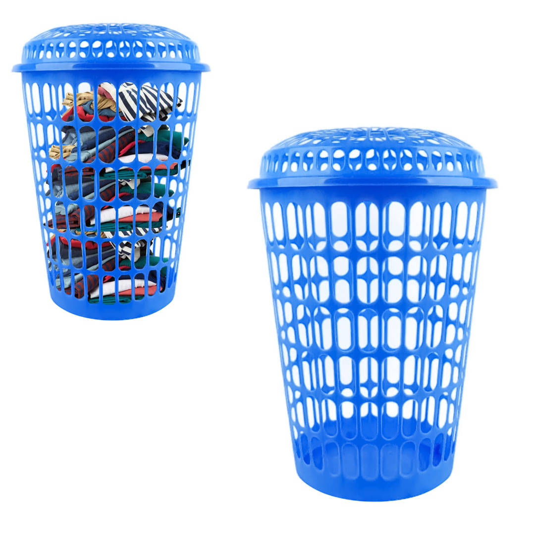 Cesta Canasto Organizador de Ropa con Tapa en Plástico Azul 22195