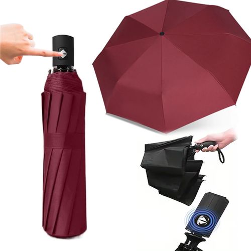 Paraguas Automático Plegable Protección Solar Lluvia Burdeo