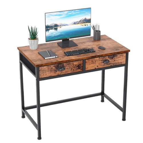 Mesa Escritorio para Computador  100x48x75 cm Color Nogal y Negro + 2 Cajones
