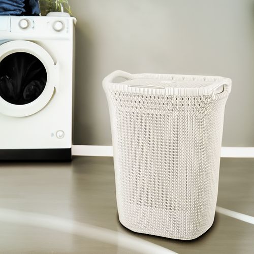 Cesto Canasto Para Ropa Khipu 60 Lts Tipo Ratán Con Tapa Beige
