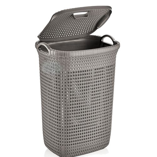 Cesto Canasto Para Ropa Khipu 60 Lts Tipo Ratán  Con Tapa Taupe 61044