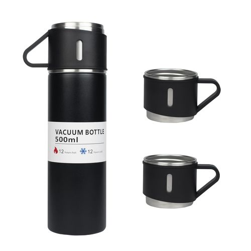 Set Termo Vacuum Flask Térmico de 500 ml + 3 Tazas Negro