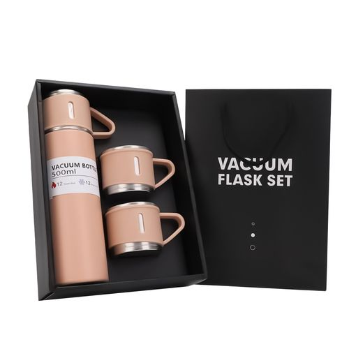 Set Termo Vacuum Flask Térmico de 500 ml + 3 Tazas Rosa