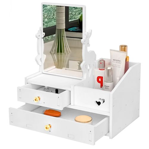 Organizador con Espejo Tocador Reno Maquillaje Joyero Blanco