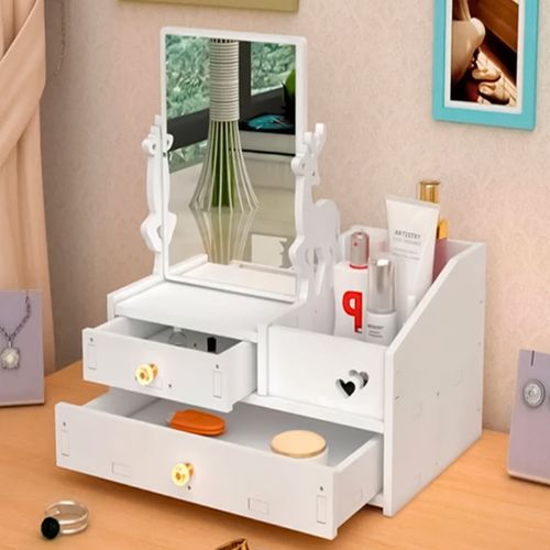 Organizador con Espejo Tocador Reno Maquillaje Joyero Blanco