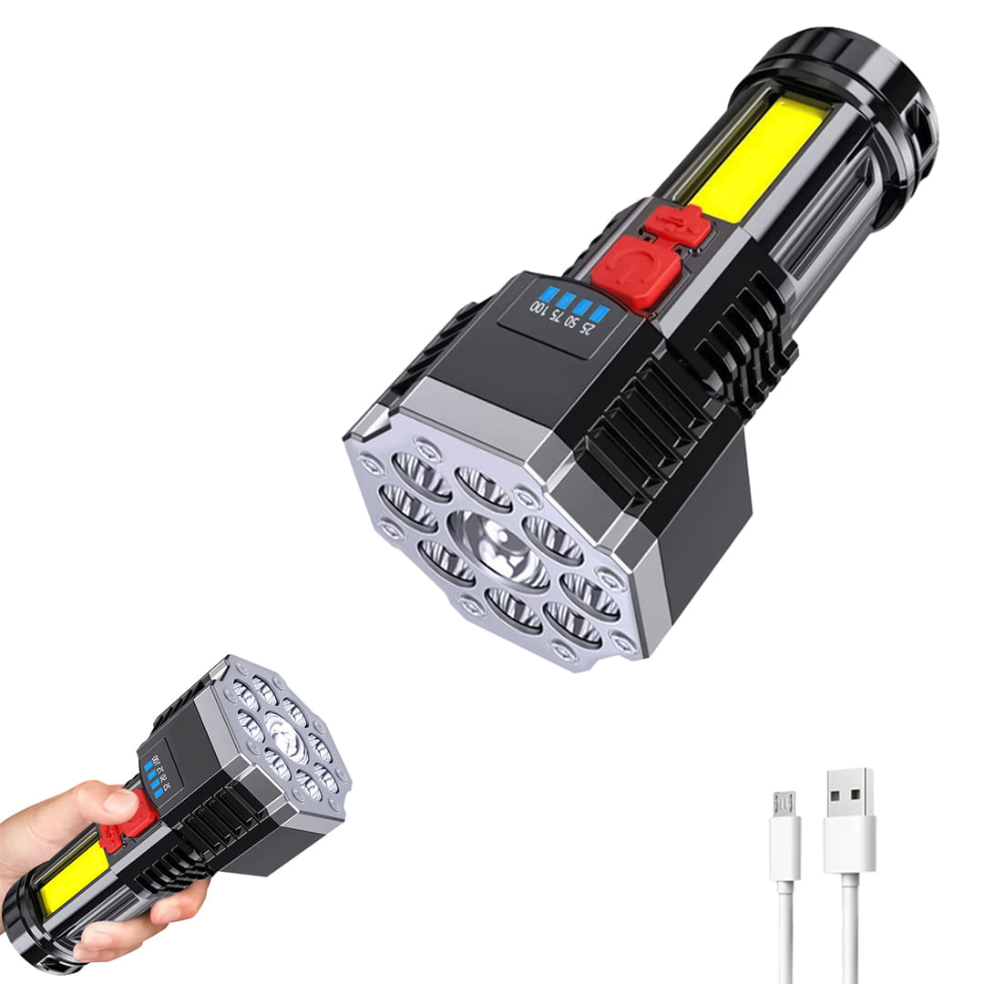 Linterna 9 LED + LED COB Lateral 10W Recargable Micro USB