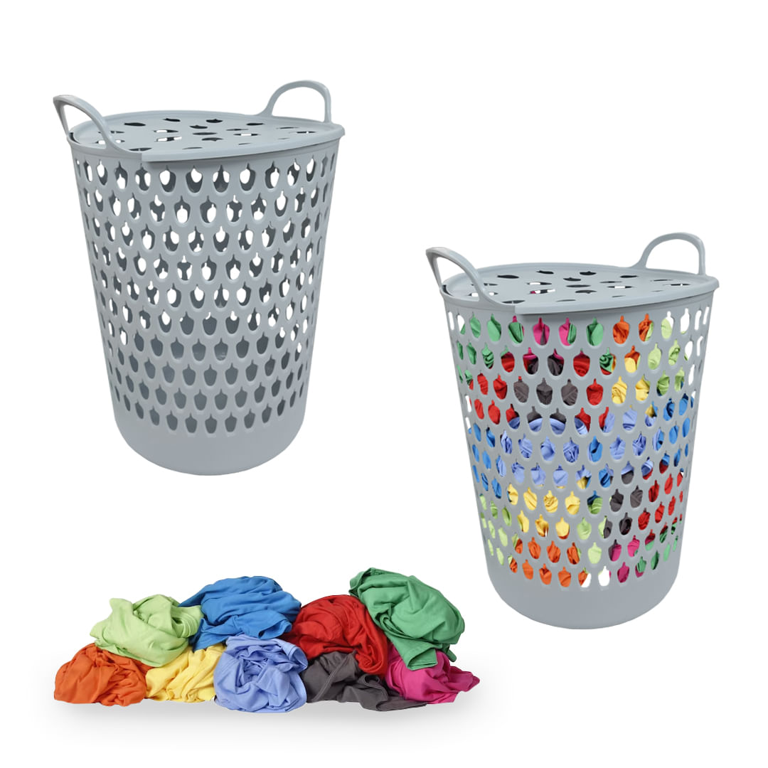 Cesta Canasto Organizador de Ropa con Tapa en Plástico Gris
