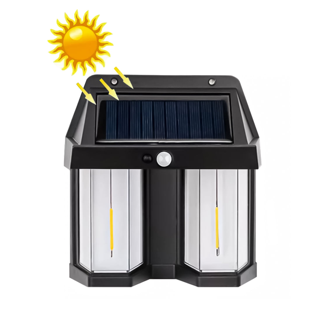 Foco Solar Luz cálida 2 Ampolletas Sensor de Movimiento BK-618 -2
