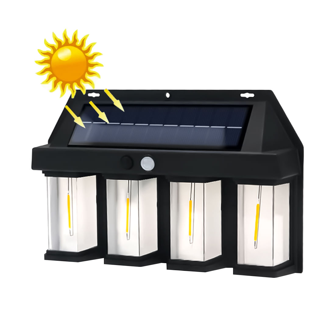 Foco Solar Luz cálida 4 Ampolletas Sensor de Movimiento BK-618-4