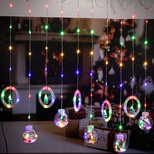 Cortina Guirnalda Navideña Luz LED RGB 5 Aros 5 Esferas Pino Navidad