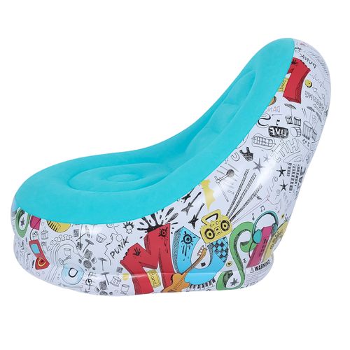 Sofá Sillón Tumbona Inflable con Reposapiés Diseño Grafitti Turquesa