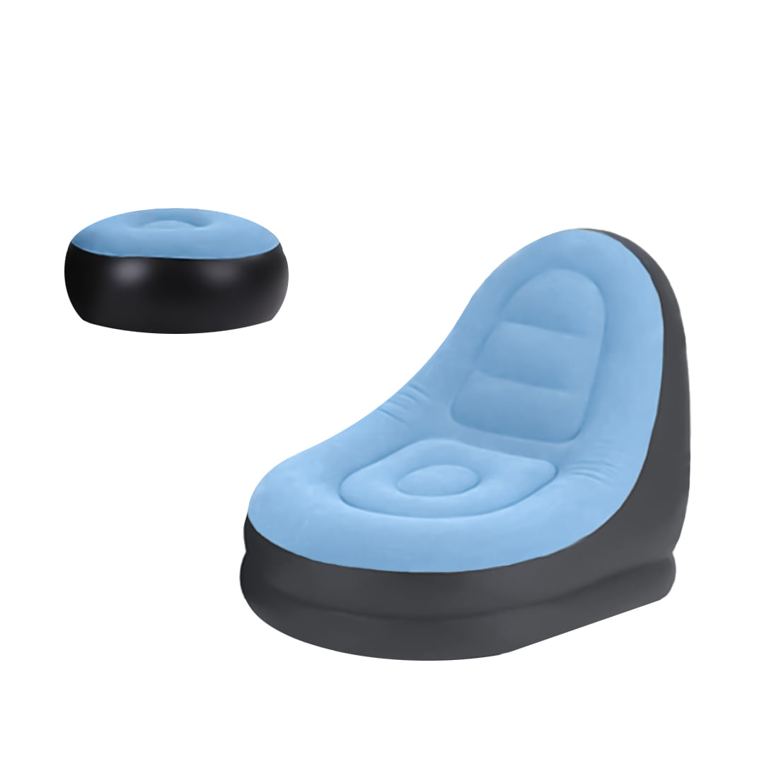 Sofá Sillón Tumbona Inflable con Reposapiés Celeste