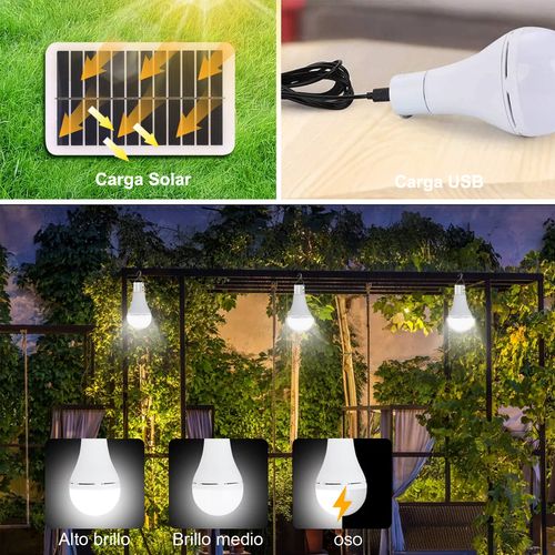 Ampolleta LED con Panel Solar USB Luz Blanca 100 Lm
