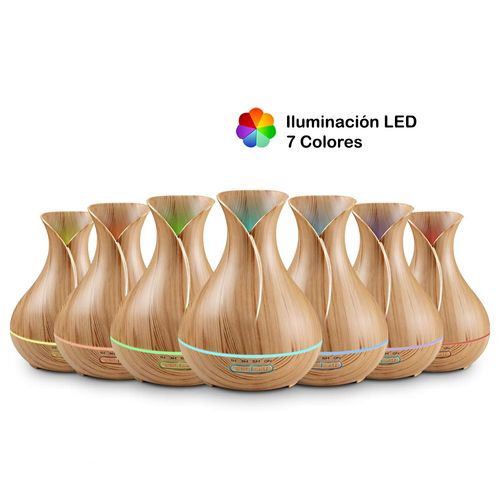 Humidificador Difusor de Aromas Capacidad 500 ml Led Rgb Diseño Madera